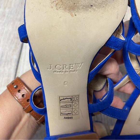 J Crew Geometric Strappy High Heel Sandals Blue Suede Made in Italy Sz 6 - Picture 8 of 11